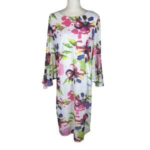 Dorinda Clark-Cole Rose Collection Watercolor Floral Dress Bell Sleeves Size 12